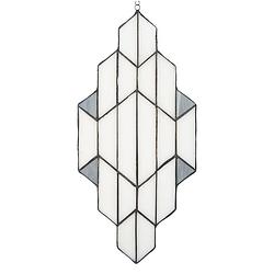 Foto van Lumilamp glaspaneel tiffany 23*50 cm wit, grijs glas glaskunst glas in lood paneel glas in lood hanger wit glaskunst