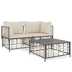 Foto van Vidaxl 3-delige loungeset met kussens poly rattan antracietkleurig