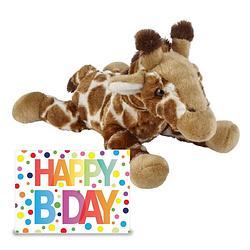 Foto van Knuffel giraffe 25 cm cadeau sturen met xl happy birthday wenskaart - knuffeldier