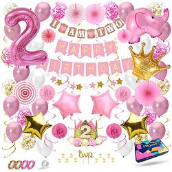 Foto van Fissaly® kind 2 jaar verjaardag versiering meisje xxl - happy birthday decoratie incl. ballonnen - roze