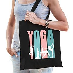Foto van Yoga icons katoenen tas zwart voor volwassenen - sport / hobby tasjes - feest boodschappentassen