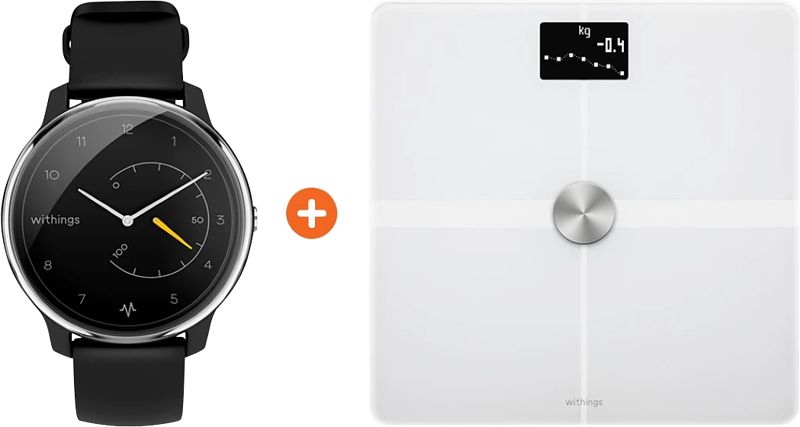 Foto van Withings move ecg zilver/zwart + withings body + wit