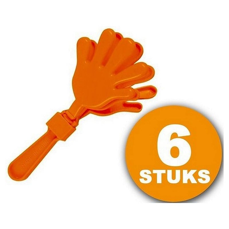 Foto van Oranje feestartikel 6 stuks oranje handjesklapper nederlands elftal ek/wk voetbal oranje versiering versierpakket