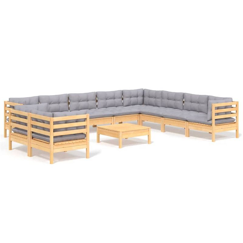 Foto van Vidaxl 11-delige loungeset met grijze kussens massief grenenhout