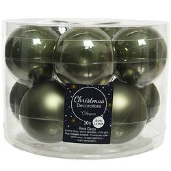 Foto van 10x stuks glazen kerstballen mos groen 6 cm mat/glans - kerstbal