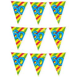 Foto van Paperdreams verjaardag 60 jaar thema vlaggetjes - 3x - feestversiering - 10m - folie - dubbelzijdig - vlaggenlijnen