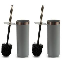 Foto van Set van 2x stuks toiletborstel/wc-borstel grijs kunststof 38,5 cm - toiletborstels