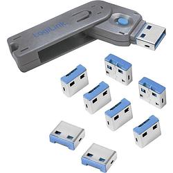 Foto van Logilink usb port lock, 1 key + 8 locks usb-poortslot set van 8 stuks zilver, blauw incl. 1 sleutel