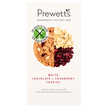 Foto van Prewett'ss witte chocolate + cranberry cookies 150g bij jumbo