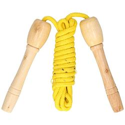 Foto van Springtouw speelgoed met houten handvat - geel - 240 cm - buitenspeelgoed - springtouwen