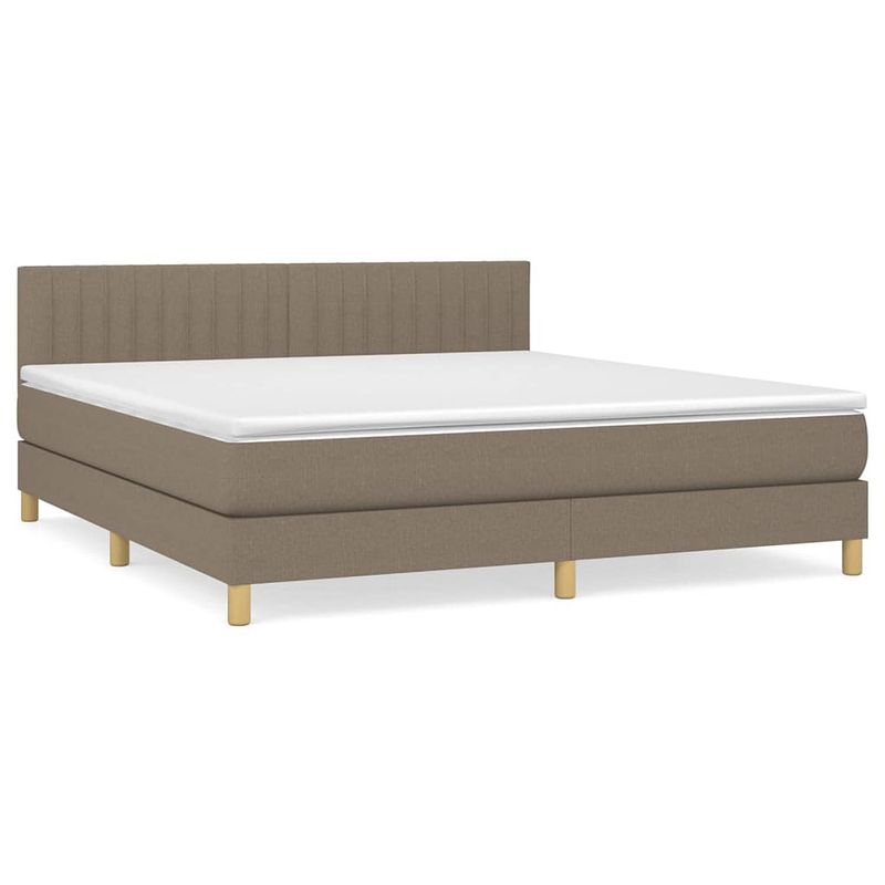 Foto van The living store boxspringbed - bed - 203x180x78/88 cm - taupe + wit - pocketvering matras - huidvriendelijk topmatras