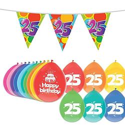 Foto van Leeftijd verjaardag thema 25 jaar pakket ballonnen/vlaggetjes - feestpakketten