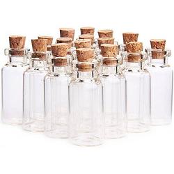 Foto van Fordig glazen mini flesjes met kurk - decoratie flesjes - inhoud 5 ml - set van 20 stuks
