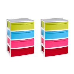 Foto van 2x stuks ladekast/organizer met 4 lades wit/multi kleuren - 40 x 56 x 80 cm - ladekasten/organisers kantoor