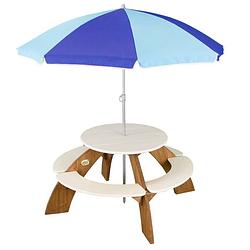 Foto van Axi orion picknicktafel voor kinderen met parasol ronde picknick set voor kind van hout in bruin & wit