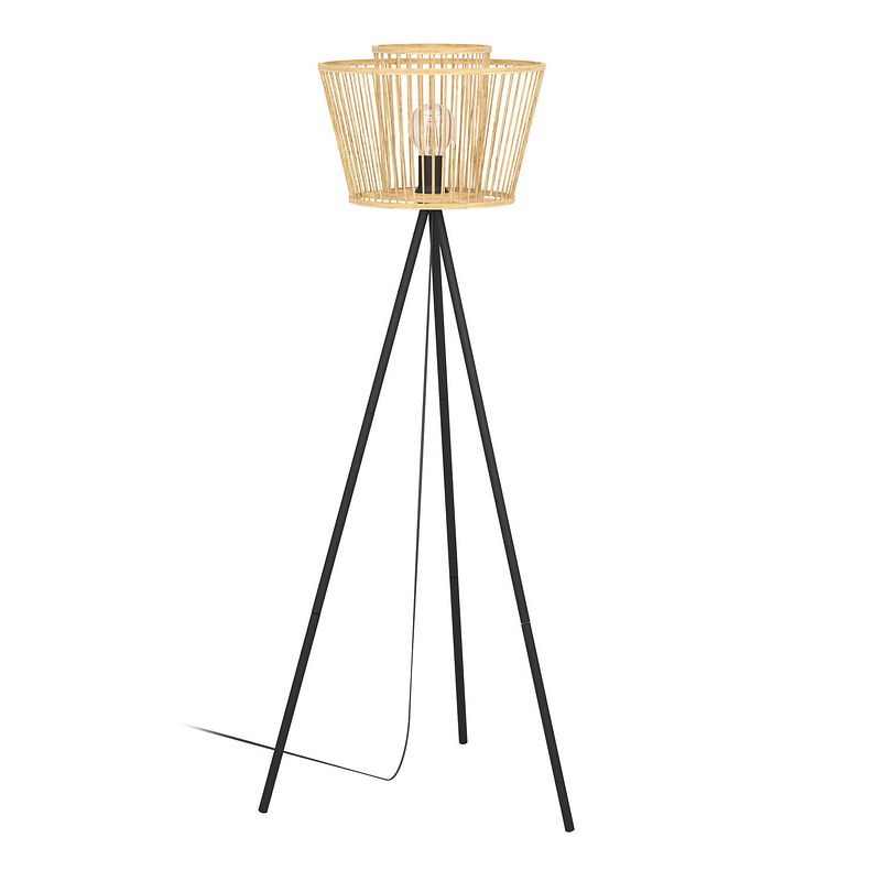 Foto van Eglo hykeham vloerlamp - e27 - 129,5 cm - zwart/hout