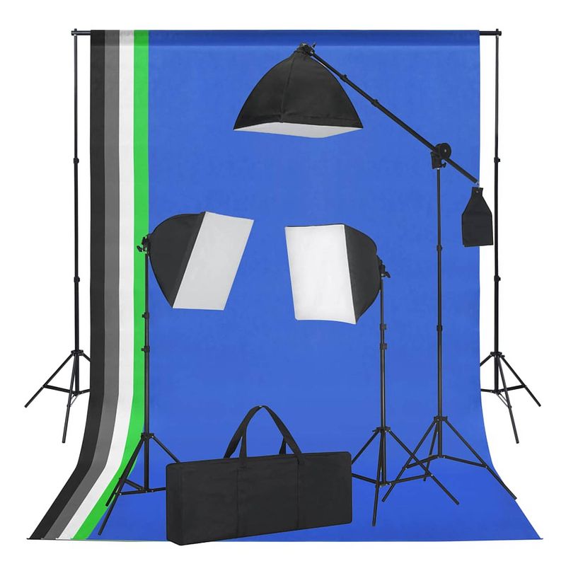 Foto van Vidaxl studioset met softboxlampen en achtergronden