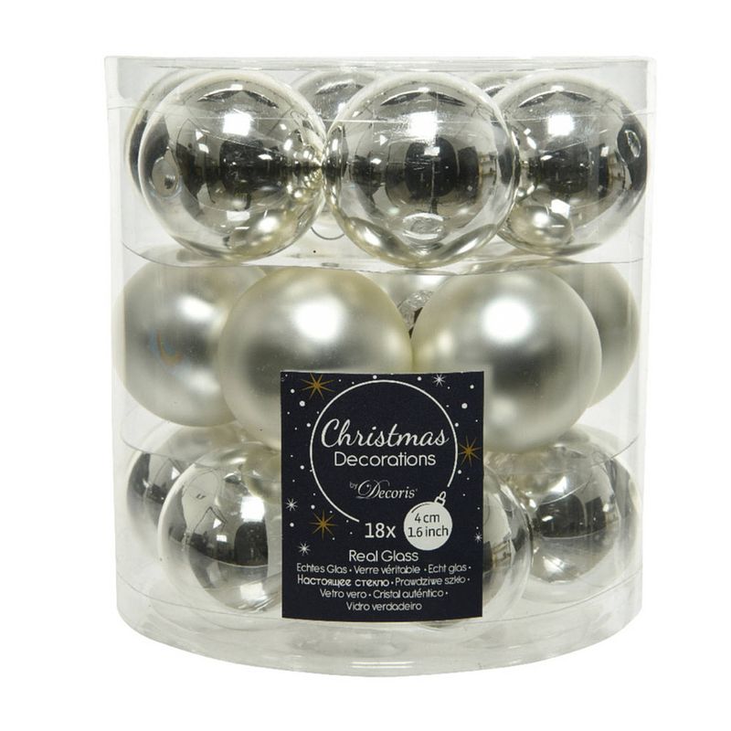 Foto van 18x stuks kleine glazen kerstballen zilver 4 cm mat/glans - kerstbal