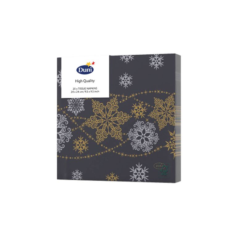 Foto van Duni - servetten snow glitter black 3-laags tissue 24 x 24 cm