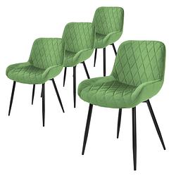 Foto van Ml-design set van 4 eetkamerstoelen eetkamerstoel met rugleuning en armleuningen, groen, fluwelen zitting, metalen poten