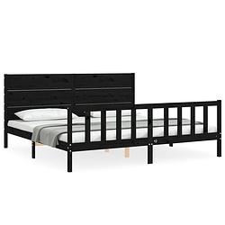 Foto van The living store bedframe massief grenenhout - 205.5 x 205.5 x 100 cm - zwarte kleur - montage vereist