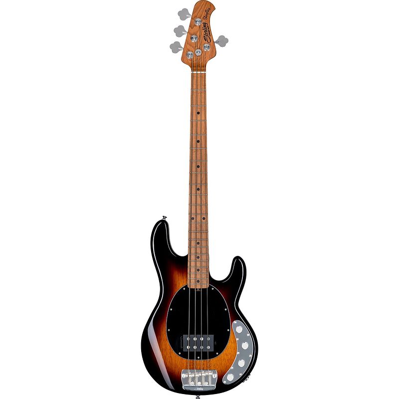 Foto van Sterling by music man stingray ray34 vintage sunburst elektrische basgitaar met gigbag