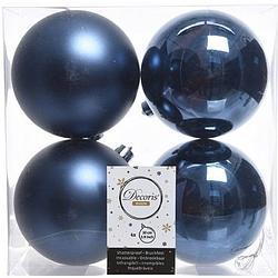 Foto van 4x kunststof kerstballen glanzend/mat donkerblauw 10 cm kerstboom versiering/decoratie - kerstbal