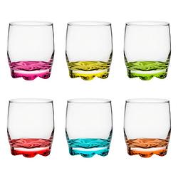 Foto van Glasmark drinkglazen/waterglazen tumblers - glas - gekleurde basis - 6x stuks - 250 ml - drinkglazen