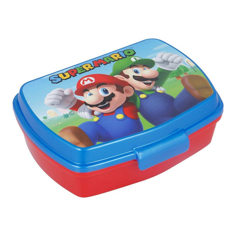 Foto van Broodtrommel super mario plastic rood blauw (17 x 5.6 x 13.3 cm)