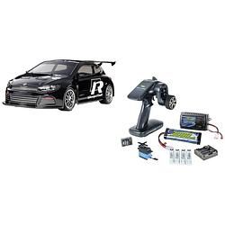 Foto van Tamiya tt-01e vw scirocco gt, set zwart brushed 1:10 rc auto elektro straatmodel 4wd bouwpakket 2,4 ghz gelakt