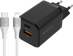 Foto van Bluebuilt snellader met 2 usb poorten 38w zwart + lightning kabel 1,5m