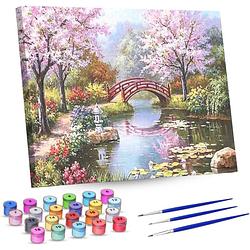 Foto van Rubye® schilderen op nummer volwassenen - japanse tuin - met canvas schildersdoek en penselen - 40x50cm