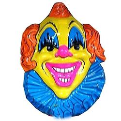 Foto van Clown carnaval thema wanddecoratie 60 cm geel met blauw/geel - feestdecoratieborden