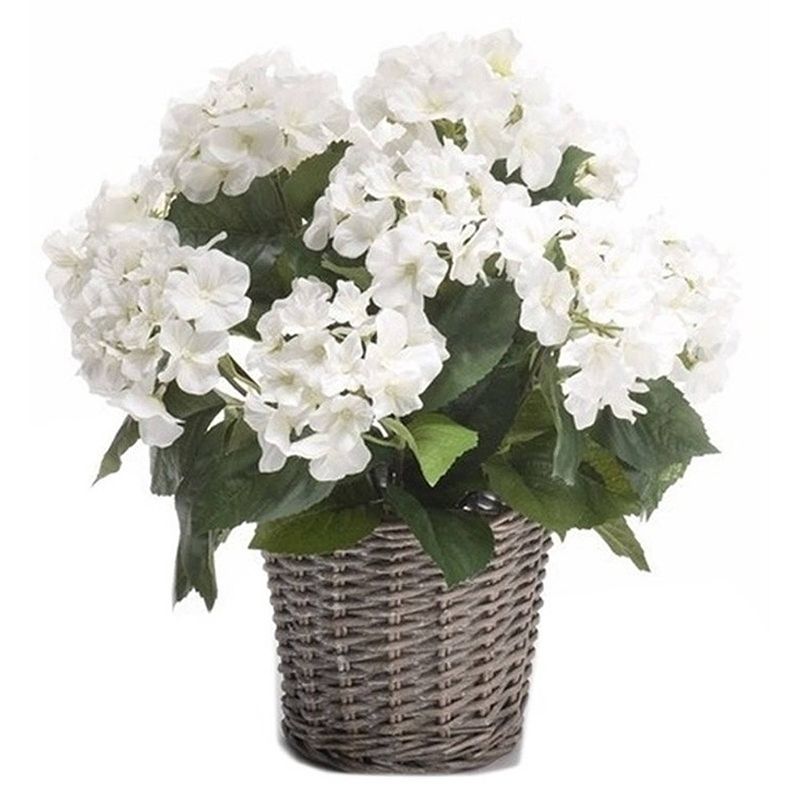 Foto van Kunstplant witte hortensia in mand 45 cm - kunstplanten