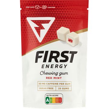 Foto van First energy chewing gum red mint 25 stuks 60g bij jumbo
