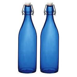 Foto van Cuisine elegance set van 2x stuks weckflessen blauw beugeldop glas van 1 liter - weckpotten
