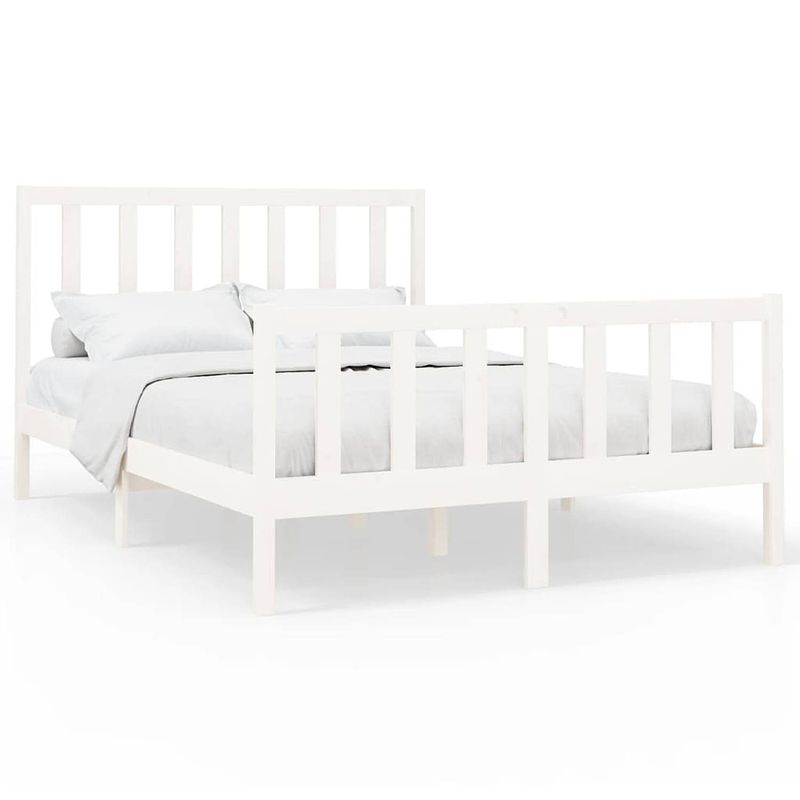 Foto van The living store bedframe grenenhout - wit - 205.5 x 166 x 69.5 cm - comfortabel hoofdeinde - stabiel en stevig -