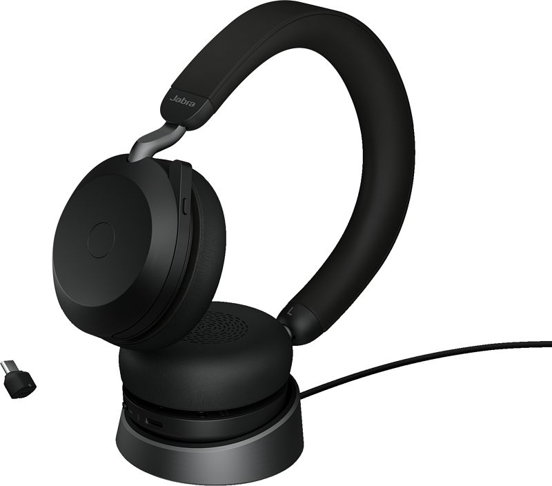 Foto van Jabra evolve2 75 usb c draadloze office headset met oplaadstandaard zwart