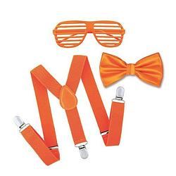 Foto van Oranje supporters verkleed set voor heren bril-bretels-vlinderdas - verkleedattributen