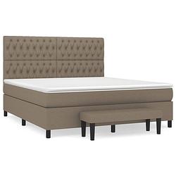 Foto van The living store boxspringbed - bed + matras + topmatras + bankje - taupe - 203x180x128 cm