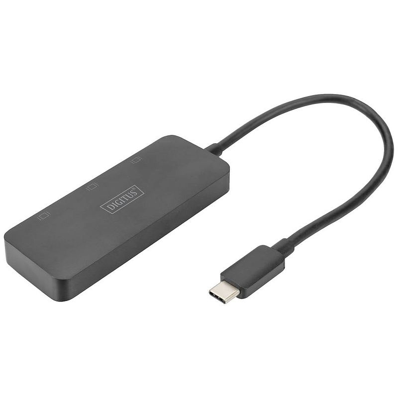 Foto van Digitus ds-45334 displayport / usb-c adapter [1x usb-c - 3x displayport bus] zwart zonder laadbus, ultra hd-hdmi, displayport 1.4