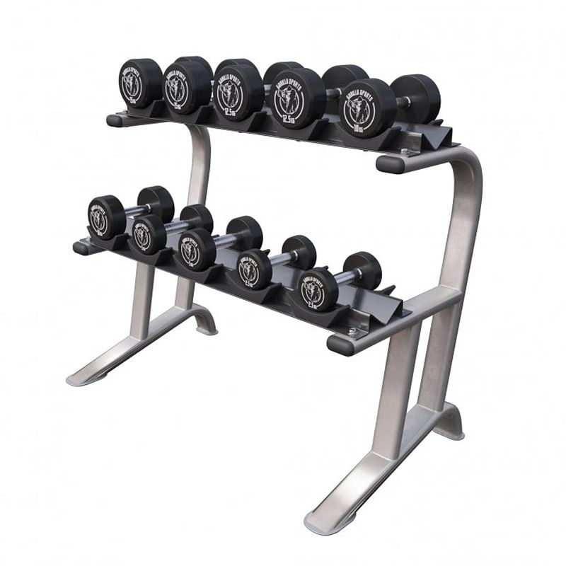 Foto van Gorilla sports dumbellrack met 90 kg dumbellset - 1 dumbell standaard - 10