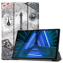 Foto van Basey lenovo m10 fhd plus (2e generatie) hoesje kunstleer hoes case cover - eiffeltoren