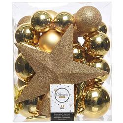 Foto van Kerstballen mix met piek box 33 stuks licht goud