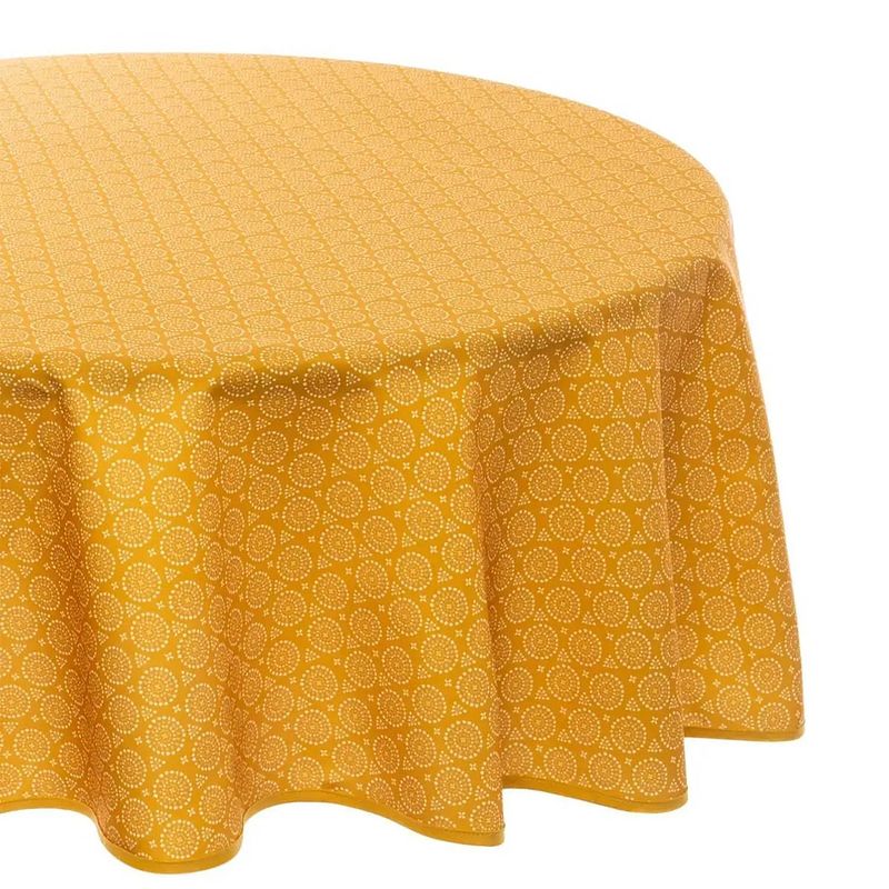 Foto van Tafelkleed rond 180 cm etnisch print oker geel polyester - tafellakens