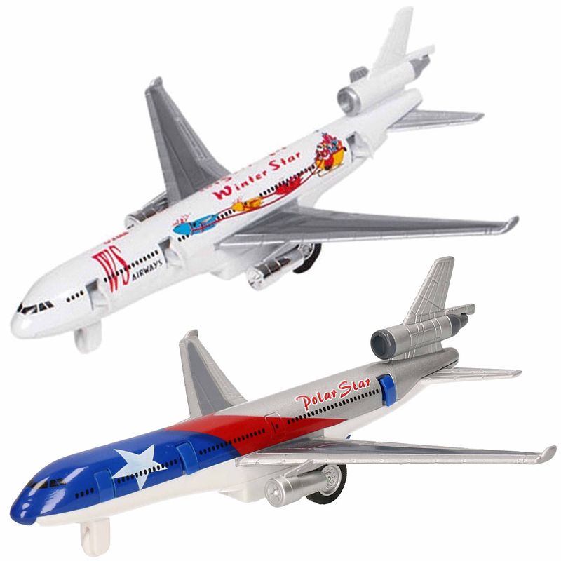 Foto van Speelgoed vliegtuigen setje van 2 stuks zilver en wit 19 cm - speelgoed vliegtuigen