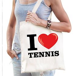 Foto van Katoenen tasje i love tennis wit voor dames en heren - feest boodschappentassen