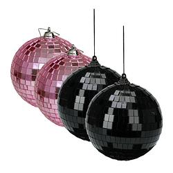Foto van Grote discobal kerstballen - 2x stuks - roze - 10 cm - kunststof - kerstbal