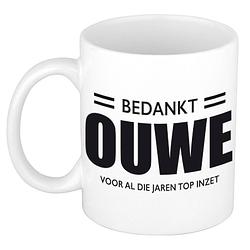 Foto van Bedankt ouwe voor de top inzet pensioen mok / beker wit afscheidscadeau 300 ml - feest mokken