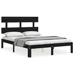 Foto van The living store bedframe - massief grenenhout - 193.5 x 138.5 x 81 cm - zwart